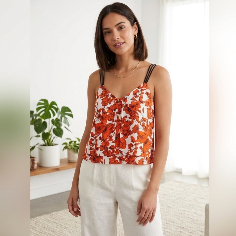 Guess Orange Floral Print Camisole Tank Top Size S